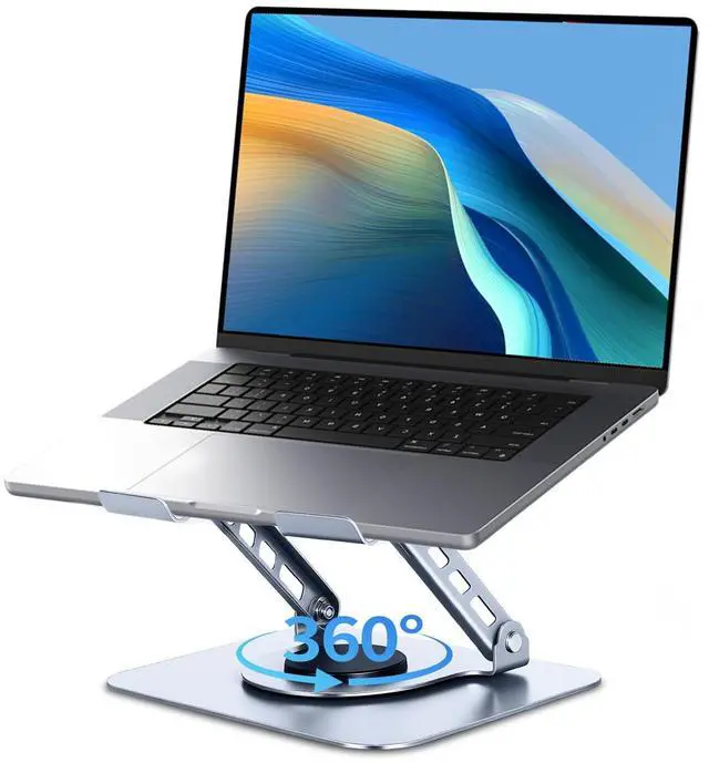 Main image of KEHIPI Laptop Stand for Desk, Ergonomic 360° Rotating Aluminum Laptop Riser, Adjustable Notebook Holder Compatible with MacBook Air/Pro, Dell, HP, Lenovo (10-15.6 Inch, Silver)