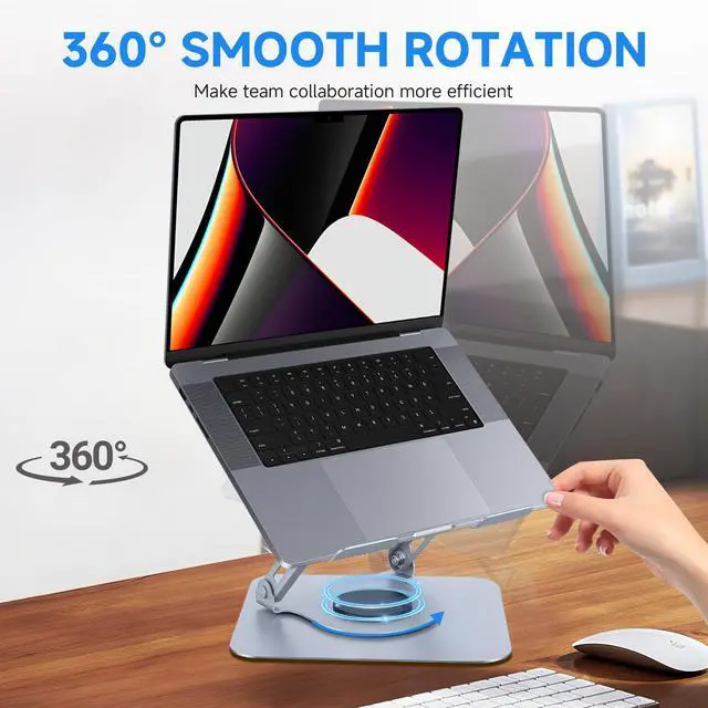 Alt view image 2 of 7 - KEHIPI Laptop Stand for Desk, Ergonomic 360° Rotating Aluminum Laptop Riser, Adjustable Notebook Holder Compatible with MacBook Air/Pro, Dell, HP, Lenovo (10-15.6 Inch, Silver)
