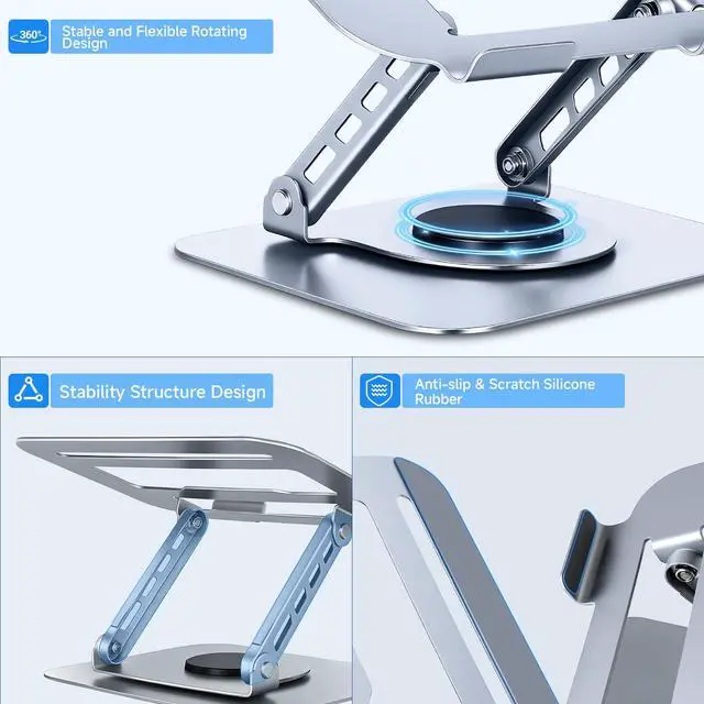 Alt view image 4 of 7 - KEHIPI Laptop Stand for Desk, Ergonomic 360° Rotating Aluminum Laptop Riser, Adjustable Notebook Holder Compatible with MacBook Air/Pro, Dell, HP, Lenovo (10-15.6 Inch, Silver)