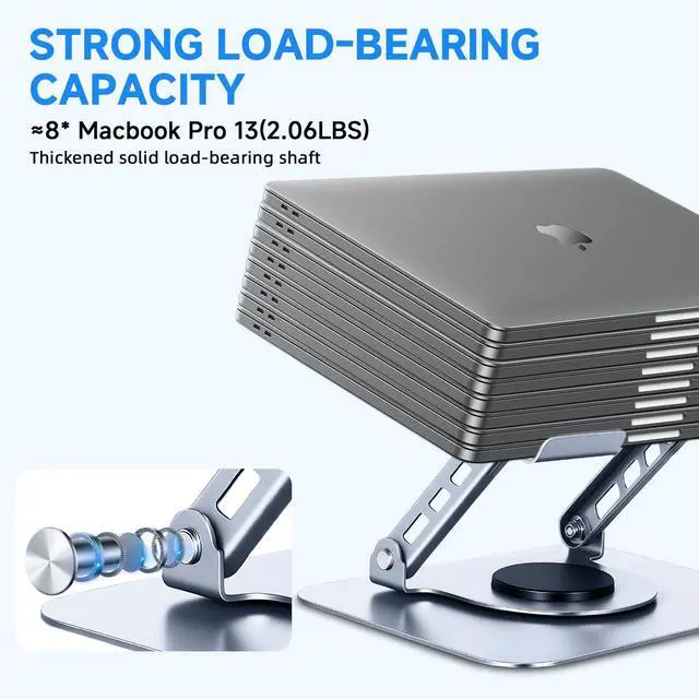 Alt view image 5 of 7 - KEHIPI Laptop Stand for Desk, Ergonomic 360° Rotating Aluminum Laptop Riser, Adjustable Notebook Holder Compatible with MacBook Air/Pro, Dell, HP, Lenovo (10-15.6 Inch, Silver)