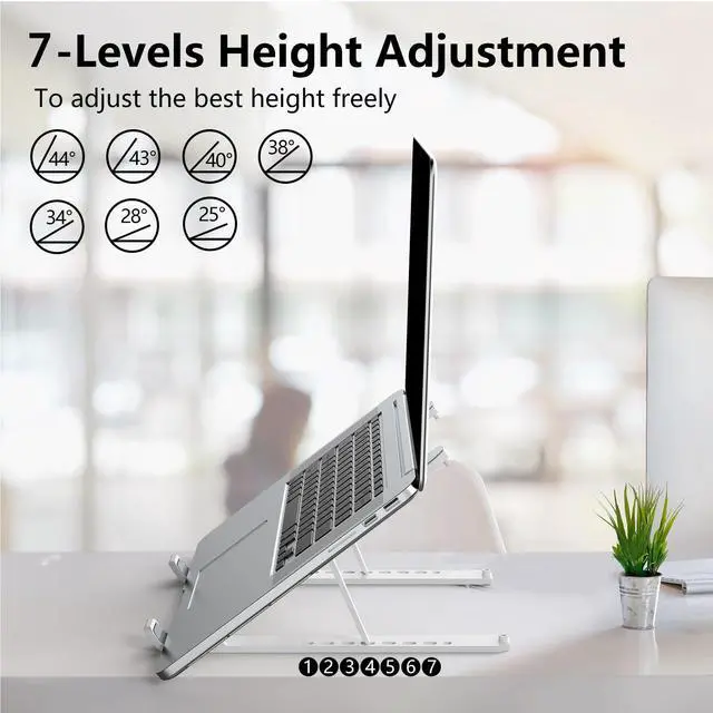 Alt view image 3 of 7 - KEHIPI Laptop Stand for Desk, Adjustable Laptop Riser Foldable Portable Laptop Holder, Ventilated Cooling Notebook Stand for 10-15.6 Laptop,Tablet-White