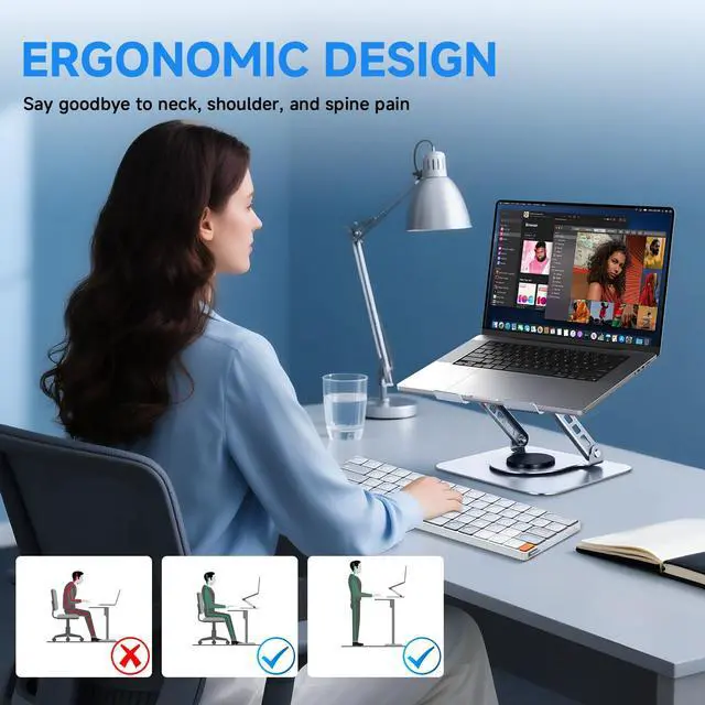 Alt view image 7 of 7 - KEHIPI Laptop Stand for Desk, Ergonomic 360° Rotating Aluminum Laptop Riser, Adjustable Notebook Holder Compatible with MacBook Air/Pro, Dell, HP, Lenovo (10-15.6 Inch, Silver)