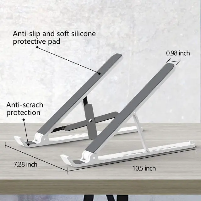 Alt view image 5 of 7 - KEHIPI Laptop Stand for Desk, Adjustable Laptop Riser Foldable Portable Laptop Holder, Ventilated Cooling Notebook Stand for 10-15.6 Laptop,Tablet-White