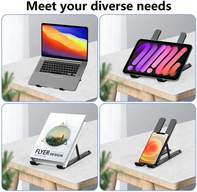 Alt view image 6 of 7 - KEHIPI Laptop Stand for Desk, Adjustable Laptop Riser ABS+Silicone Foldable Portable Notebook Holder, Ventilated Cooling Notebook Mount Computer Stand for 10-15.6 Laptops,Tablets-Black