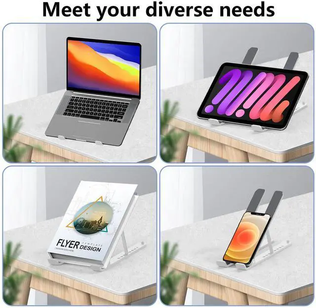 Alt view image 6 of 7 - KEHIPI Laptop Stand for Desk, Adjustable Laptop Riser Foldable Portable Laptop Holder, Ventilated Cooling Notebook Stand for 10-15.6 Laptop,Tablet-White