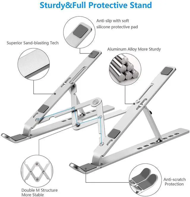 Alt view image 4 of 7 - KEHIPI Laptop Stand for Desk, Ergonomic Design Adjustable Aluminum Foldable Portable Computer Stand, Compatible with MacBook Air Pro, HP, Lenovo, Dell, More 10-15.6Inch and Tablets (Silver)