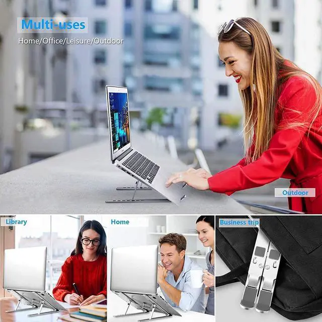 Alt view image 3 of 7 - KEHIPI Laptop Stand for Desk, Ergonomic Design Adjustable Aluminum Foldable Portable Computer Stand, Compatible with MacBook Air Pro, HP, Lenovo, Dell, More 10-15.6Inch and Tablets (Silver)