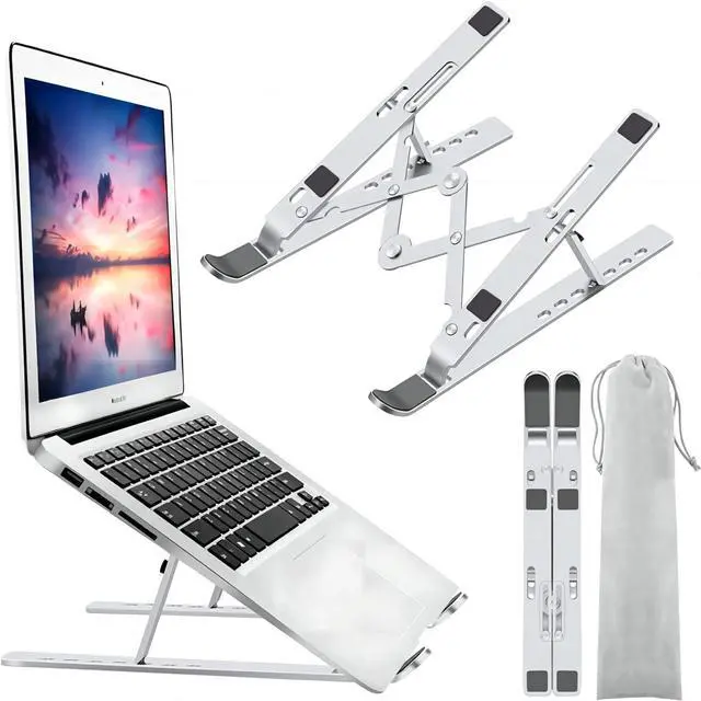 Main image of KEHIPI Laptop Stand for Desk, Ergonomic Design Adjustable Aluminum Foldable Portable Computer Stand, Compatible with MacBook Air Pro, HP, Lenovo, Dell, More 10-15.6Inch and Tablets (Silver)