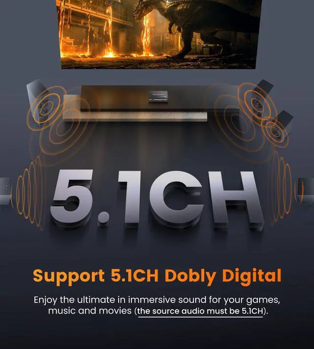 Alt view image 4 of 7 - KEHIPI 8K HDMI Audio Extractor Splitter, 1080P HDMI Audio Converter Aapter + Optical Toslink SPDIF + L/R Stereo Analog Audio for Fire Stick, Blu-Ray Player (8K 60Hz Black)