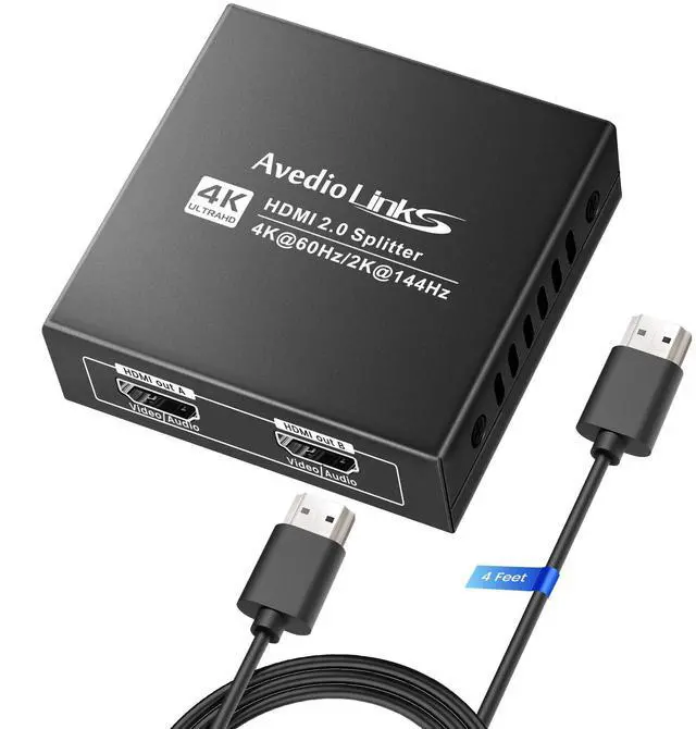 Main image of KEHIPI HDMI Splitter 1 in 2 Out 4K@60Hz w/ 4ft HDMI Cable, HDCP Bypass HDMI Audio Splitter for Soundbar, Support Dobly Vision/Atmos 7.1ch,Down Scaler 4K 1080P Sync, 2K@144Hz,Work for Firestick, PS4/5