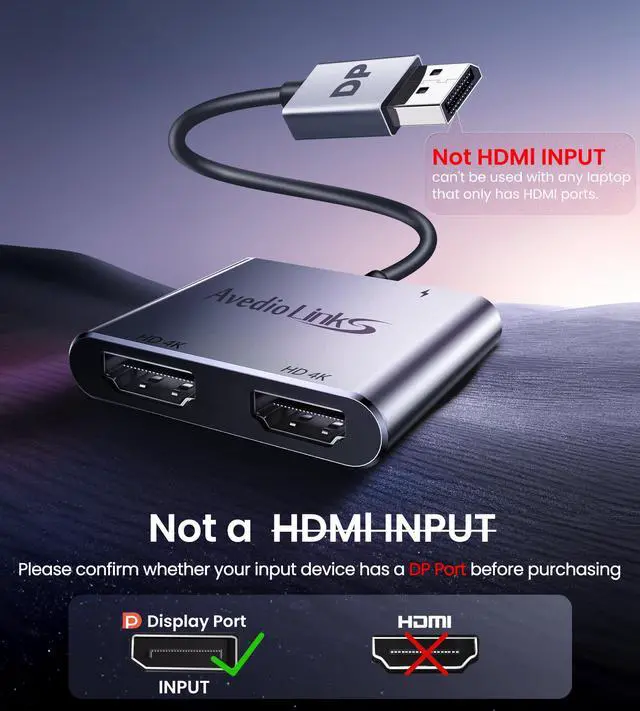 Alt view image 3 of 7 - KEHIPI DisplayPort to Dual HDMI Adapter, 4K 60Hz DP Source to HDMI Splitter Multi-Monitor, Extended Mode Display Adapter for Windows MST Dual Monitors Compatible with Computer Laptop Graphic Card,PC