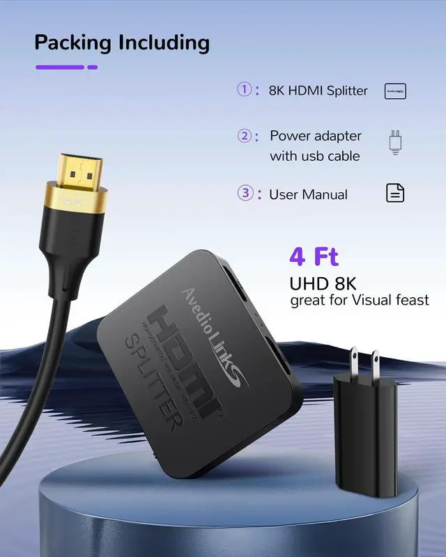 Alt view image 7 of 7 - KEHIPI 4K@120Hz HDMI Splitter 1 in 2 Out with 4ft 8K Hdmi Cable (Can't Extend Display), Mirror Only, 8K HDMI 2.1 Splitter for TV, Monitor,Support HDCP2.3, VRR, ALLM, Dol-by Vision,Atmos, 48Gbps