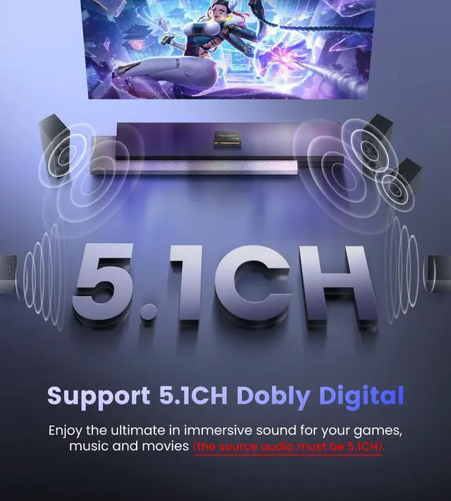 Alt view image 4 of 7 - KEHIPI 4K HDMI Audio Extractor Splitter, 4K@60Hz HDMI Audio Converter Adapter + Optical Toslink SPDIF + L/R Stereo Compatible with Fire Stick, Blu-Ray Player (4K 60Hz Black)