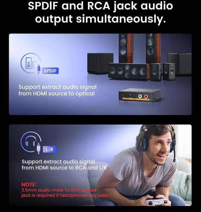 Alt view image 5 of 7 - KEHIPI 4K HDMI Audio Extractor Splitter, 4K@60Hz HDMI Audio Converter Adapter + Optical Toslink SPDIF + L/R Stereo Compatible with Fire Stick, Blu-Ray Player (4K 60Hz Black)