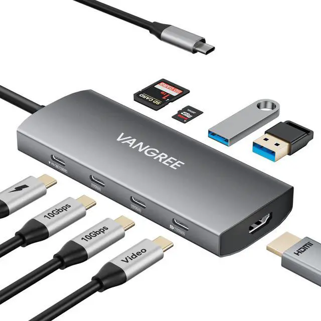 Main image of KEHIPI USB C Video Output Hub, 3 USB-C & 2 USB-A 3.2 10Gbps Ports, 4K@60Hz HDMI, 100W PD, SD/TF, USBC Splitter Dual Monitor Adapter for MacBook Pro/Air, iMac, iPad Pro,XPS,Surface, Galaxy S22,Samsung