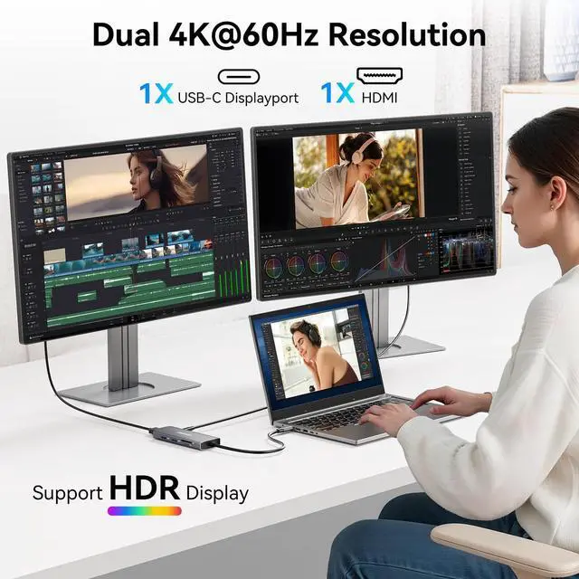 Alt view image 5 of 7 - KEHIPI USB C Video Output Hub, 3 USB-C & 2 USB-A 3.2 10Gbps Ports, 4K@60Hz HDMI, 100W PD, SD/TF, USBC Splitter Dual Monitor Adapter for MacBook Pro/Air, iMac, iPad Pro,XPS,Surface, Galaxy S22,Samsung