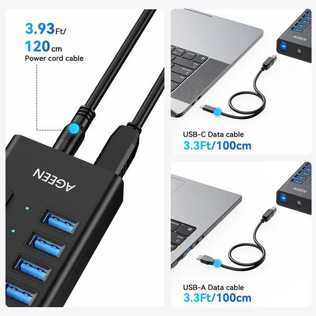 Alt view image 6 of 7 - KEHIPI 16-Port USB 3.2 Gen 2 Hub, 10Gbps High-Speed Aluminum Powered Hub with 96W Adapter, Individual Switches & Surge Protection for PC/Laptop, Flash Drive, Printer, Camera
