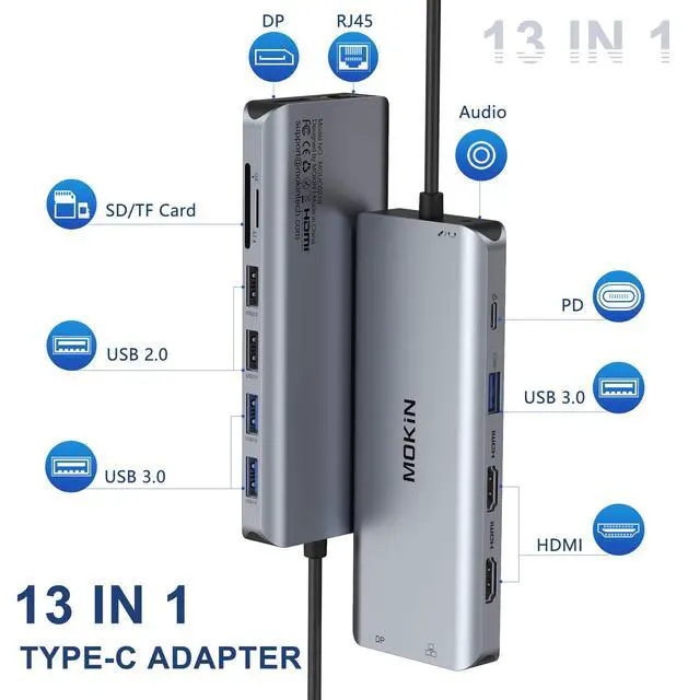 Alt view image 2 of 7 - KEHIPI USB C Docking Station Dual Monitors 13 in 1 Triple Display USB C Hub for Windows with Dual HDMI 4K, DP, PD Charger, Gigabit Ethernet, 5 USB Ports, SD/TF Card Reader, Mic/Audio for XPS