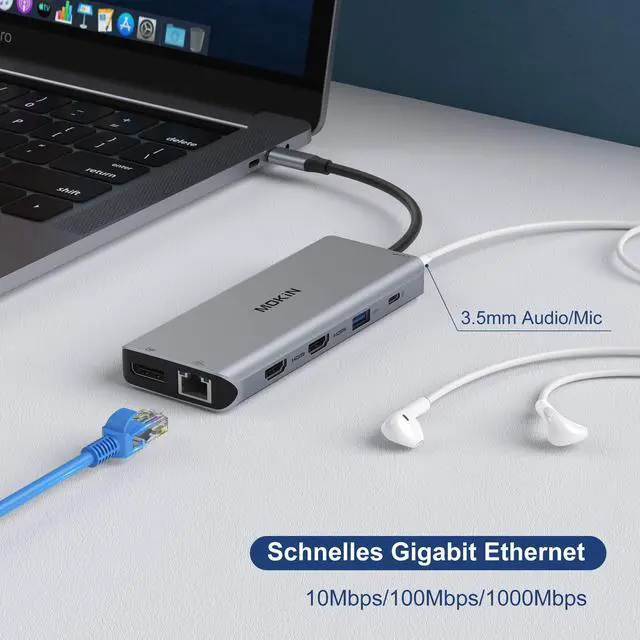 Alt view image 7 of 7 - KEHIPI USB C Docking Station Dual Monitors 13 in 1 Triple Display USB C Hub for Windows with Dual HDMI 4K, DP, PD Charger, Gigabit Ethernet, 5 USB Ports, SD/TF Card Reader, Mic/Audio for XPS