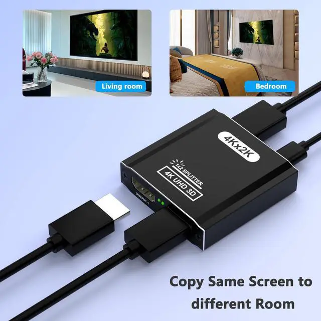 Alt view image 4 of 7 - KEHIPI HDMI Splitter 1 in 2 Out, 4K HDMI Splitter for Dual Monitors- Copy 1 Source to 2 Displays at The Same Time (Need Power 5V 1A), Monitor Split for 2 Monitors, Compatible for Projector/TV/Monitor.