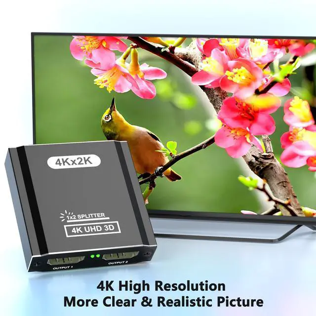 Alt view image 5 of 7 - KEHIPI HDMI Splitter 1 in 2 Out, 4K HDMI Splitter for Dual Monitors- Copy 1 Source to 2 Displays at The Same Time (Need Power 5V 1A), Monitor Split for 2 Monitors, Compatible for Projector/TV/Monitor.