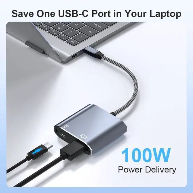 Alt view image 4 of 7 - KEHIPI USB C to HDMI 2-in-1 Adapter, Thunderbolt 3 to HDMI Adapter, USB C Hub with PD Charging, Durable Design for MacBook, iPad, iPhone, High-Speed Data Transfer & Power Delivery (Grey)