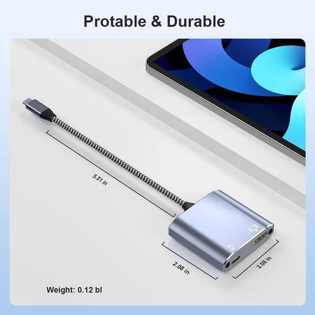 Alt view image 7 of 7 - KEHIPI USB C to HDMI 2-in-1 Adapter, Thunderbolt 3 to HDMI Adapter, USB C Hub with PD Charging, Durable Design for MacBook, iPad, iPhone, High-Speed Data Transfer & Power Delivery (Grey)