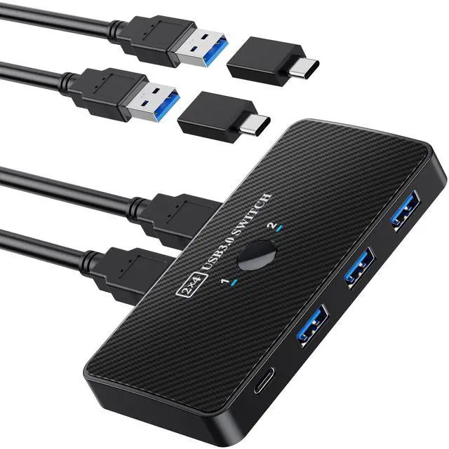 Main image of KEHIPI USB 3.0 Switch USB Switch 2 Computers Share 3*USB 3.0 and 1*USB C Peripherals for PC Printer, Scanner Mouse Keyboard USB KVM Switch Compatible with Windows, Mac, Linux