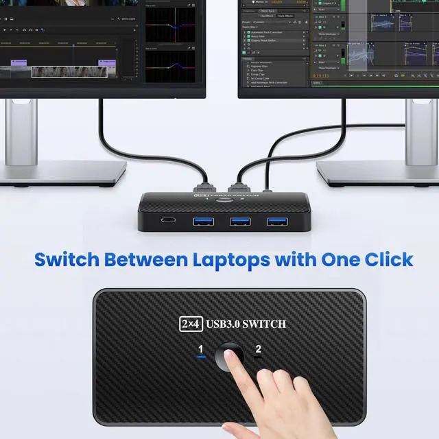 Alt view image 3 of 6 - KEHIPI USB 3.0 Switch USB Switch 2 Computers Share 3*USB 3.0 and 1*USB C Peripherals for PC Printer, Scanner Mouse Keyboard USB KVM Switch Compatible with Windows, Mac, Linux