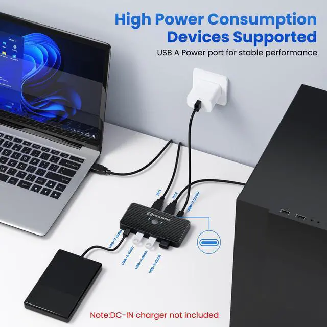 Alt view image 5 of 6 - KEHIPI USB 3.0 Switch USB Switch 2 Computers Share 3*USB 3.0 and 1*USB C Peripherals for PC Printer, Scanner Mouse Keyboard USB KVM Switch Compatible with Windows, Mac, Linux