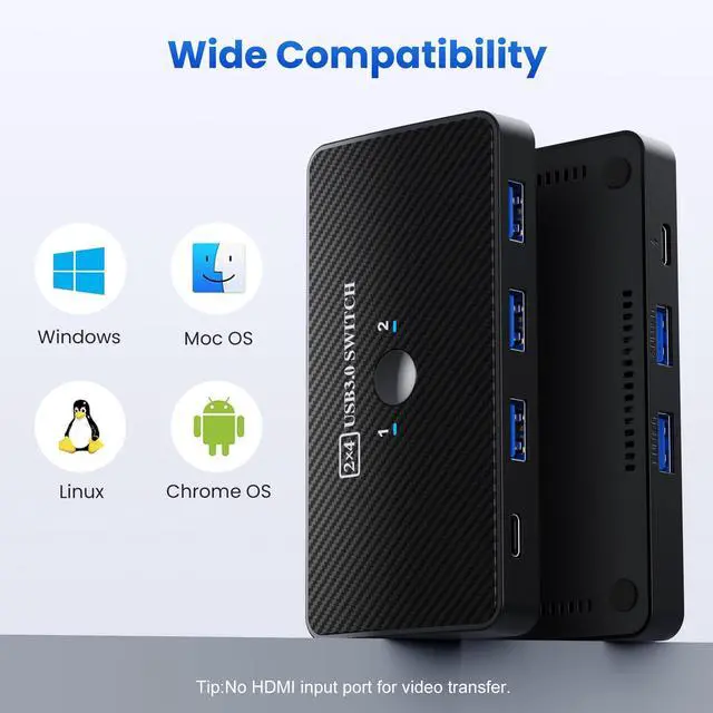 Alt view image 6 of 6 - KEHIPI USB 3.0 Switch USB Switch 2 Computers Share 3*USB 3.0 and 1*USB C Peripherals for PC Printer, Scanner Mouse Keyboard USB KVM Switch Compatible with Windows, Mac, Linux