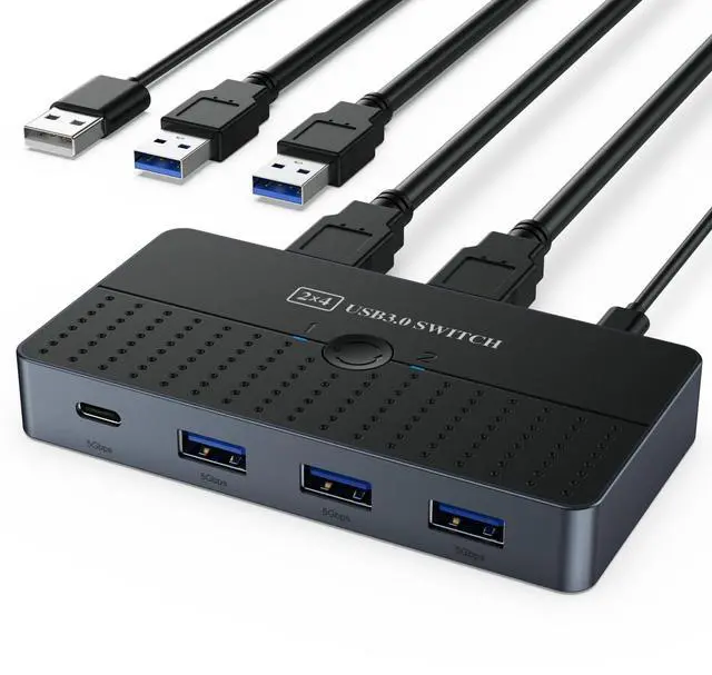 Main image of KEHIPI 5Gbps USB 3.0 Switch - 2 Computers Share 4 USB Devices, Peripheral Adapter for PC Printer Scanner Mouse Keyboard, KVM Compatible With Mac/Windows/Linux