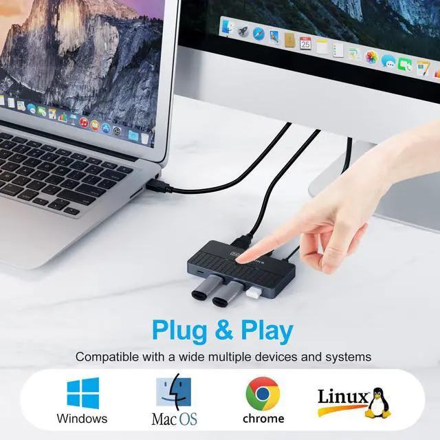 Alt view image 6 of 6 - KEHIPI 5Gbps USB 3.0 Switch - 2 Computers Share 4 USB Devices, Peripheral Adapter for PC Printer Scanner Mouse Keyboard, KVM Compatible With Mac/Windows/Linux