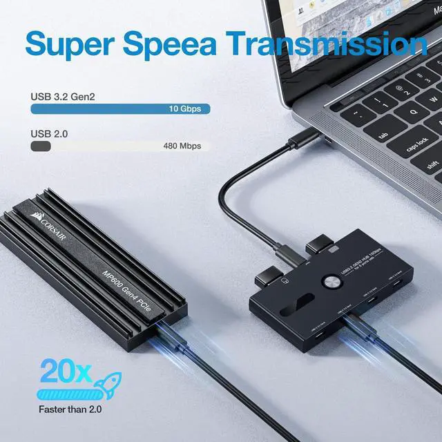 Alt view image 3 of 6 - KEHIPI 10Gbps USB C Hub, 6 Ports Type C Splitter, USB-A/C to USB C/A Adapter for PC, Laptop, MacBook Pro/Air, iMac, Surface Pro, Chromebook, Etc(HUB ONLY, Not Support Charging/Monitor)