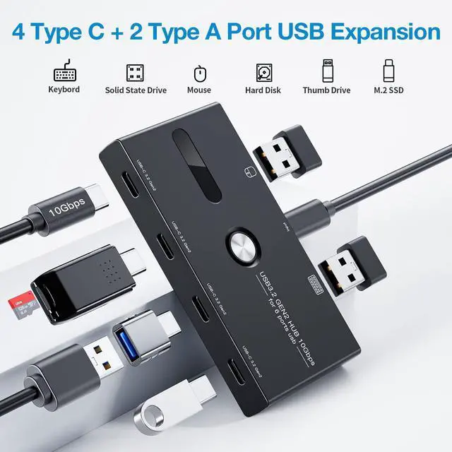 Alt view image 2 of 6 - KEHIPI 10Gbps USB C Hub, 6 Ports Type C Splitter, USB-A/C to USB C/A Adapter for PC, Laptop, MacBook Pro/Air, iMac, Surface Pro, Chromebook, Etc(HUB ONLY, Not Support Charging/Monitor)