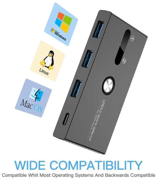 Alt view image 4 of 7 - KEHIPI USB C Switch&USB A Switch 2in1,USB switcher 2 Computers Sharing USB C&A Devices, 4 Port USB Switcher Sharing Keyboard and Mouse/Printer/Scanner USB 3.0 KVM Switch(Not Support Charging/Monitor)