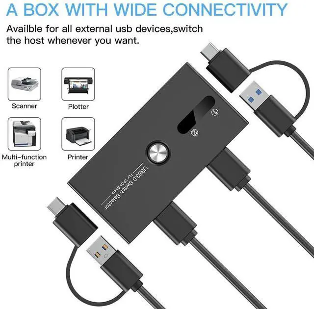 Alt view image 6 of 7 - KEHIPI USB C Switch&USB A Switch 2in1,USB switcher 2 Computers Sharing USB C&A Devices, 4 Port USB Switcher Sharing Keyboard and Mouse/Printer/Scanner USB 3.0 KVM Switch(Not Support Charging/Monitor)