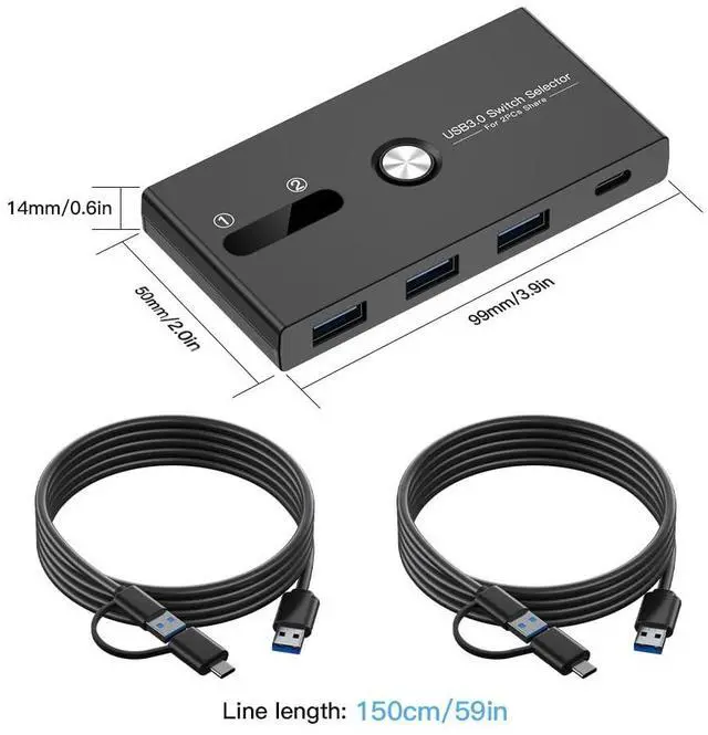 Alt view image 7 of 7 - KEHIPI USB C Switch&USB A Switch 2in1,USB switcher 2 Computers Sharing USB C&A Devices, 4 Port USB Switcher Sharing Keyboard and Mouse/Printer/Scanner USB 3.0 KVM Switch(Not Support Charging/Monitor)