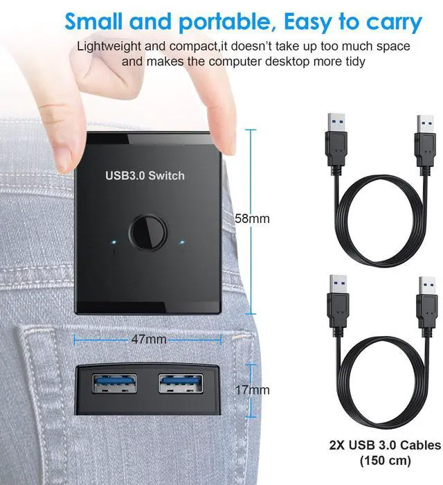 Alt view image 4 of 7 - KEHIPI USB 3.0 Switch, Bi-Directional USB Switch 2 in 1 Out / 1 in 2 Out, USB Switcher 2 Computers Share Keyboard Mouse Scanner Printer, USB KVM Switch Compatible with Mac/Windows/Linux