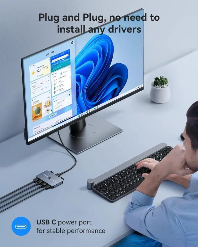 Alt view image 7 of 7 - KEHIPI KVM Switch, Aluminum KVM Switch HDMI,USB Switch for 2 Computers Sharing Mouse Keyboard Printer to One HD Monitor, Support 4K@60Hz,2 HDMI Cables, 2 USB Cables and 1 Charing Cable Included