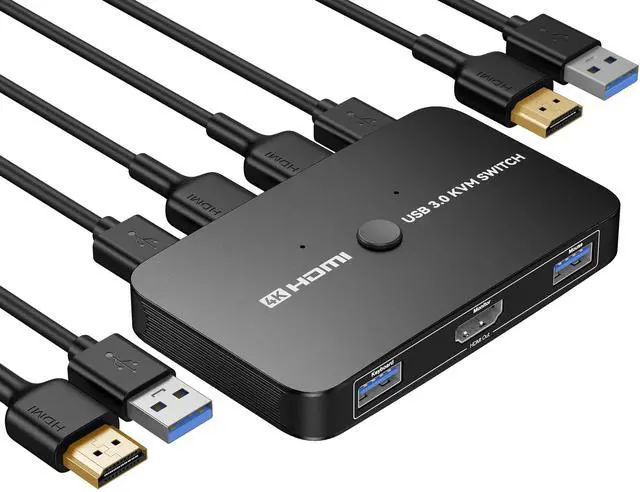 Main image of KEHIPI KVM Switch, Aluminum KVM Switch HDMI,USB Switch for 2 Computers Sharing Mouse Keyboard Printer to One HD Monitor, Support 4K@60Hz,2 HDMI Cables and 2 USB Cables Included(Black)
