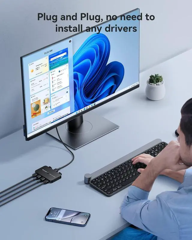 Alt view image 7 of 7 - KEHIPI KVM Switch, Aluminum KVM Switch HDMI,USB Switch for 2 Computers Sharing Mouse Keyboard Printer to One HD Monitor, Support 4K@60Hz,2 HDMI Cables and 2 USB Cables Included(Black)