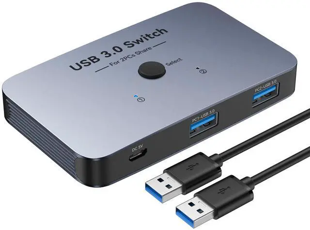 Main image of KEHIPI USB Switch, Aluminum USB Switcher 2 Computers Sharing 4 USB Devices for PC Printer Scanner Mouse Keyboard with 2 Pack USB 3.0 Cable