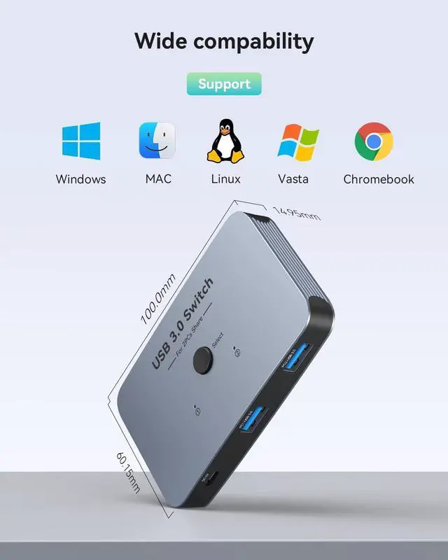 Alt view image 5 of 7 - KEHIPI USB Switch, Aluminum USB Switcher 2 Computers Sharing 4 USB Devices for PC Printer Scanner Mouse Keyboard with 2 Pack USB 3.0 Cable