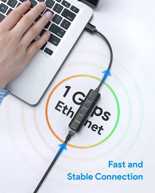 Alt view image 3 of 7 - KEHIPI USB C to Ethernet Adapter, 4-in-1 RJ45 to USB-C/Thunderbolt 3 to Gigabit Ethernet LAN Network Adapter for MacBook Pro/Air 2021/2020/2019, iPad Pro 2021, Chromebook, XPS, Surface 3/2/Go-Black