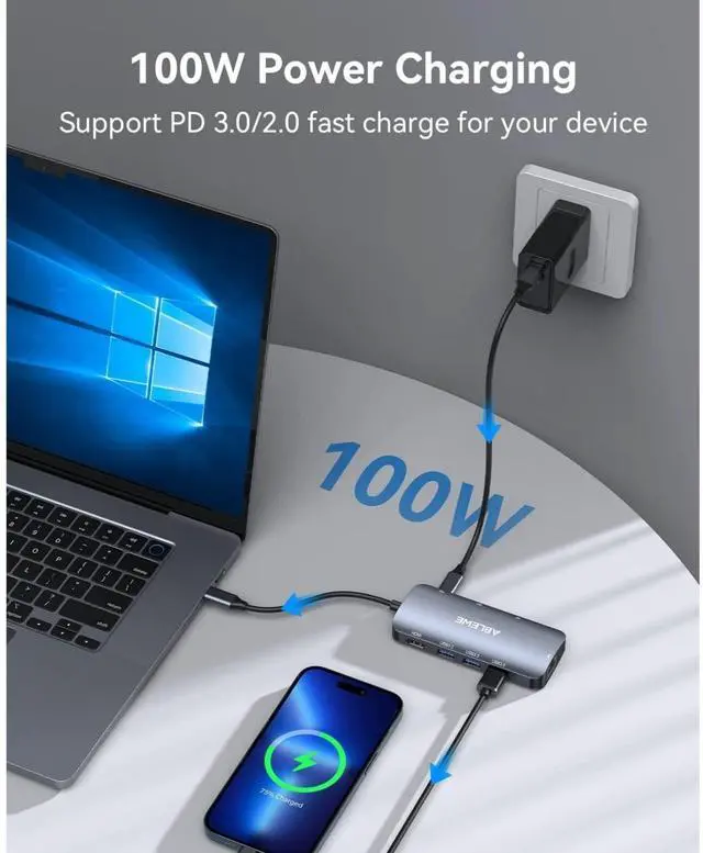 Alt view image 5 of 7 - KEHIPI USB C Hub Ethernet, 8 in 1 Multiport USB C to HDMI Adapter 4K@60Hz,1000Mbps, 100W PD, SD/TF Card Reader, 3 USB 3.0 Ports, Docking Station Compatible for MacBook, Tablet, Phone, Type C Devices