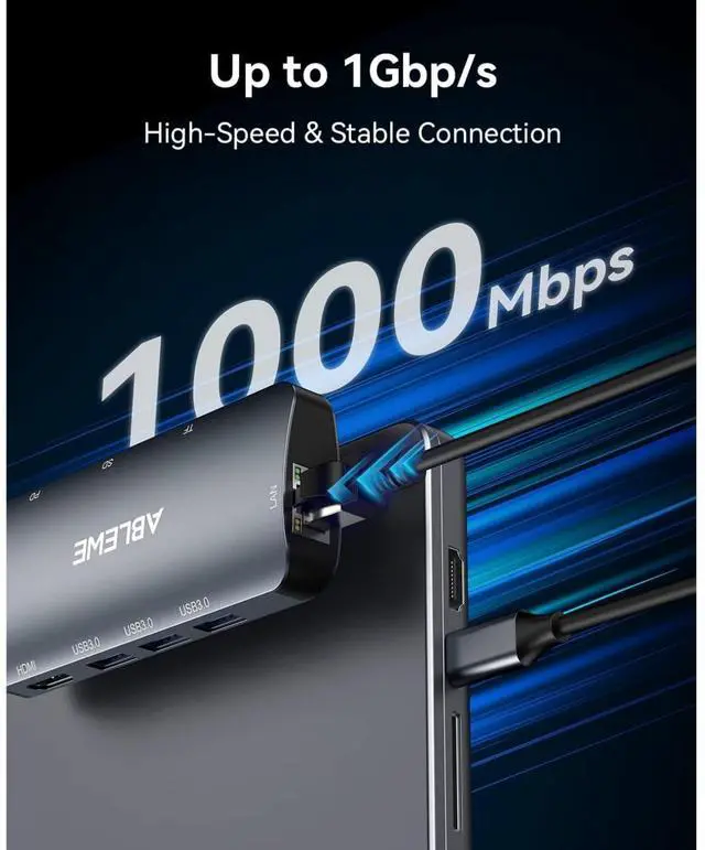 Alt view image 7 of 7 - KEHIPI USB C Hub Ethernet, 8 in 1 Multiport USB C to HDMI Adapter 4K@60Hz,1000Mbps, 100W PD, SD/TF Card Reader, 3 USB 3.0 Ports, Docking Station Compatible for MacBook, Tablet, Phone, Type C Devices