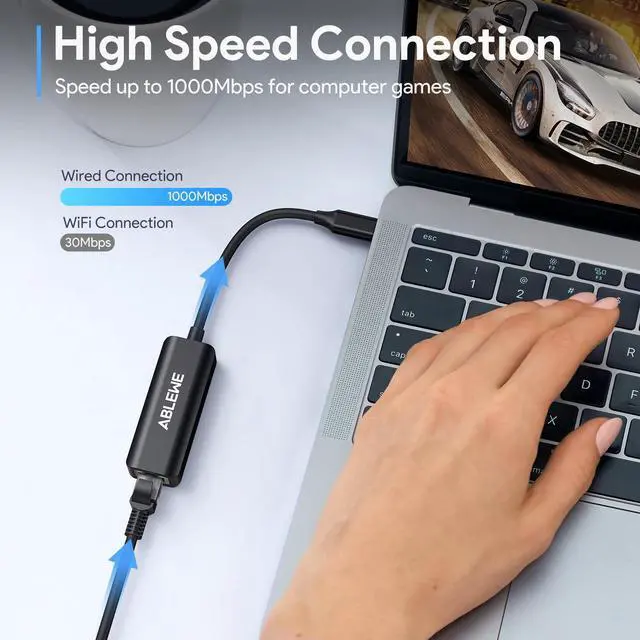 Alt view image 6 of 7 - KEHIPI USB C to Ethernet Adapter, Type-C to RJ45 Gigabit Ethernet Dongle, Thunderbolt 3 to RJ45 LAN Network Adapter Compatible for MacBook Pro 2017 and More, MacBook Air, Dell XPS, iPad Pro (Black)