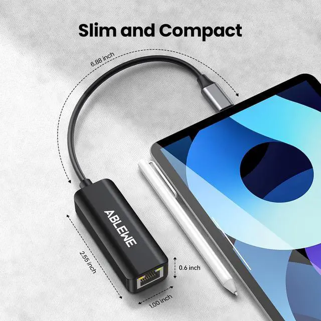 Alt view image 7 of 7 - KEHIPI USB C to Ethernet Adapter, Type-C to RJ45 Gigabit Ethernet Dongle, Thunderbolt 3 to RJ45 LAN Network Adapter Compatible for MacBook Pro 2017 and More, MacBook Air, Dell XPS, iPad Pro (Black)