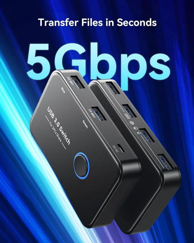 Alt view image 4 of 7 - KEHIPI USB 3.0 Switch, KVM Switch Selector 2 Computers Sharing 4 Devices KVM Switcher for PC, Printer, Scanner, Mouse, Keyboard with 2 Pack USB Cable,1 Micro USB Power Cable